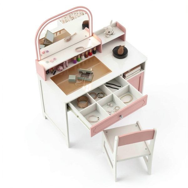Kids Vanity Set TaoHFE Engineered Wood Pink Girls-3