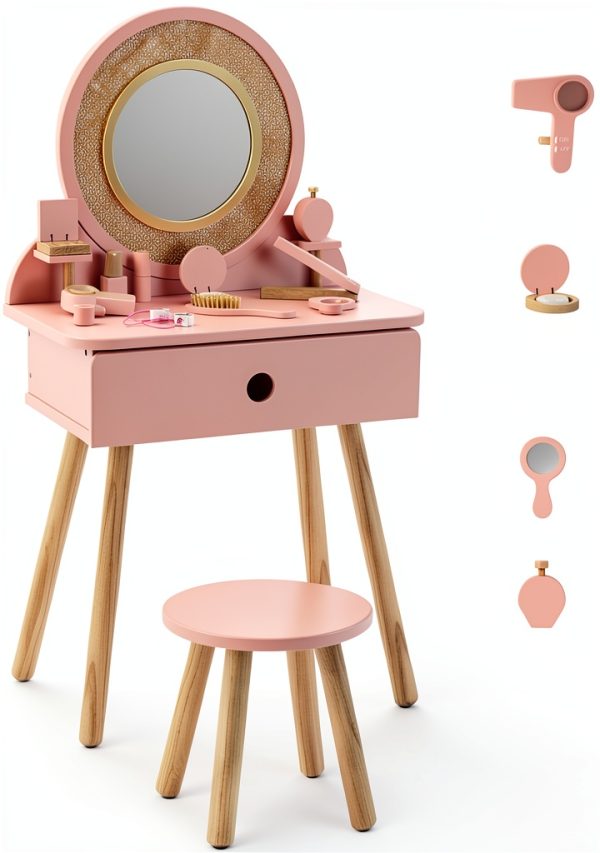 Kids Vanity Set Wood Frame TOOKYTOY Home Decor-0
