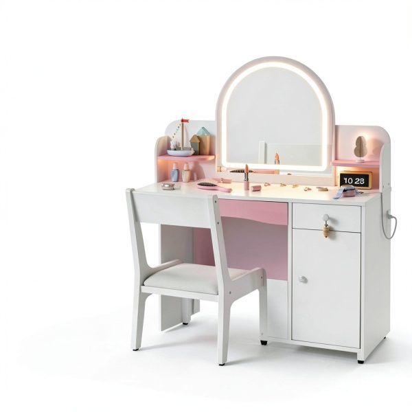 Teckid Kids Vanity Mirror Engineered Wood Lighted-3