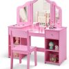INFANS Kids Wooden Vanity Table White with Chair-0