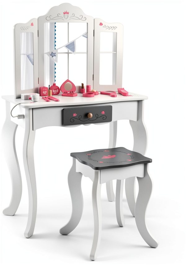 Kids Vanity Mirror Set Costzon MDF Wood Design-0