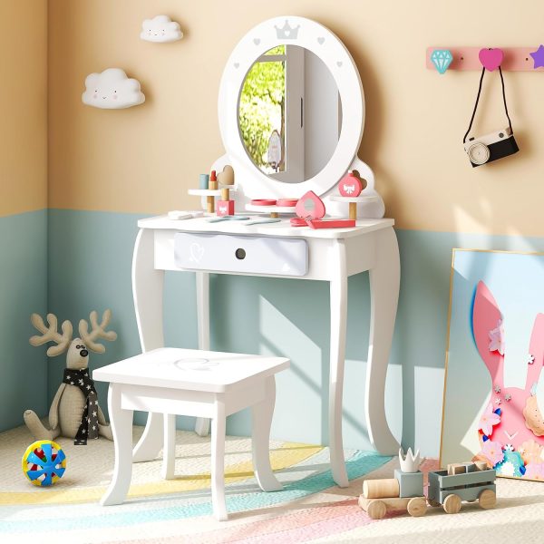 Kids Vanity Set Costzon White Acrylic Mirror-7