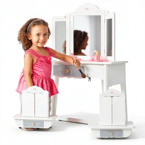 Kids Vanity Mirror Set Costzon MDF Wood Design-3