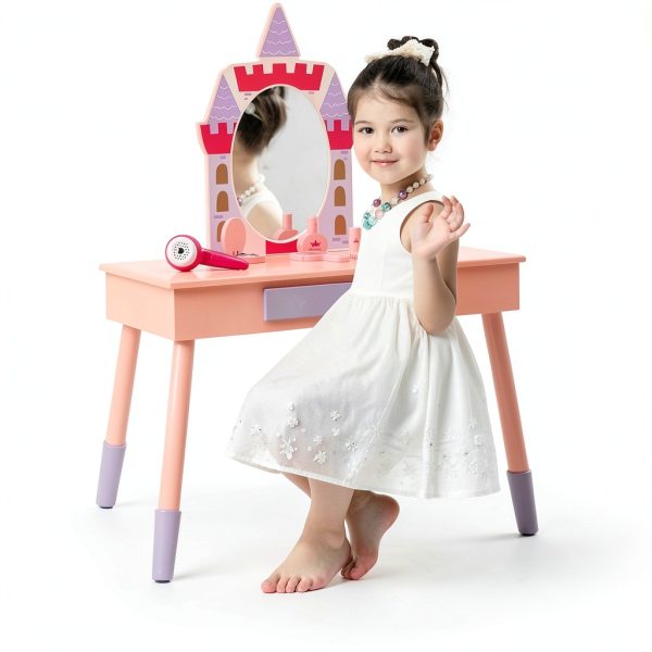 Costzon Castle-Shaped Kids Vanity Table-8