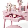 Vabches Kids Vanity Pink Wood Table with LED-5