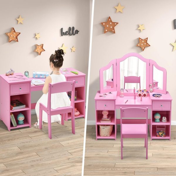 INFANS Kids Wooden Vanity Table White with Chair-1