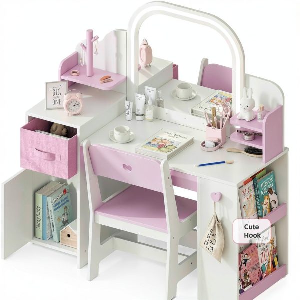 Kids Makeup Vanity Frogprin MDF Lighted Mirror-4