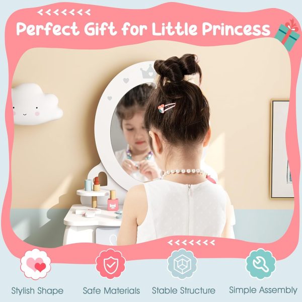 Kids Vanity Set Costzon White Acrylic Mirror-5