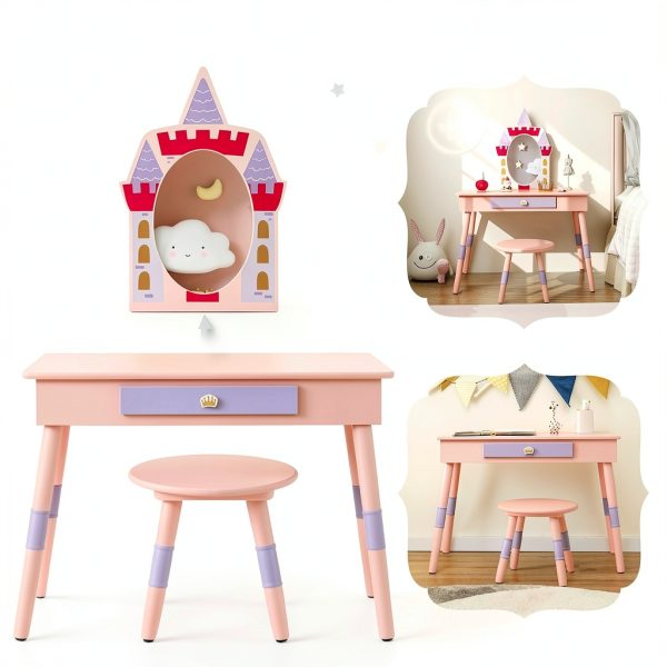 Costzon Castle-Shaped Kids Vanity Table-6