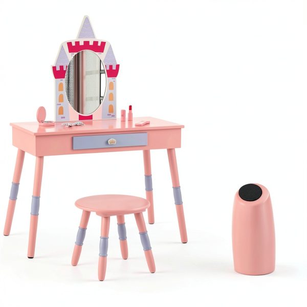 Costzon Castle-Shaped Kids Vanity Table-4