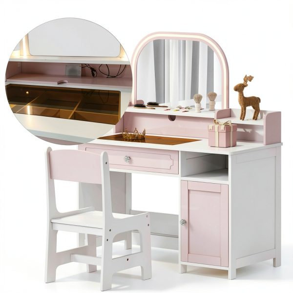 Kids Vanity Set TaoHFE Engineered Wood Pink Girls-7