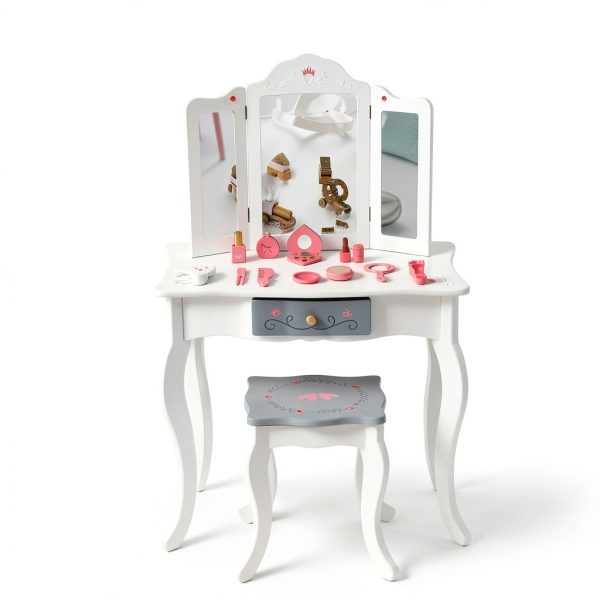Kids Vanity Mirror Set Costzon MDF Wood Design-4