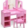 INFANS Kids Wooden Vanity Table White with Chair-7