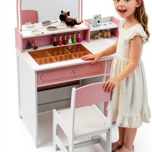 Kids Vanity Set TaoHFE Engineered Wood Pink Girls-0