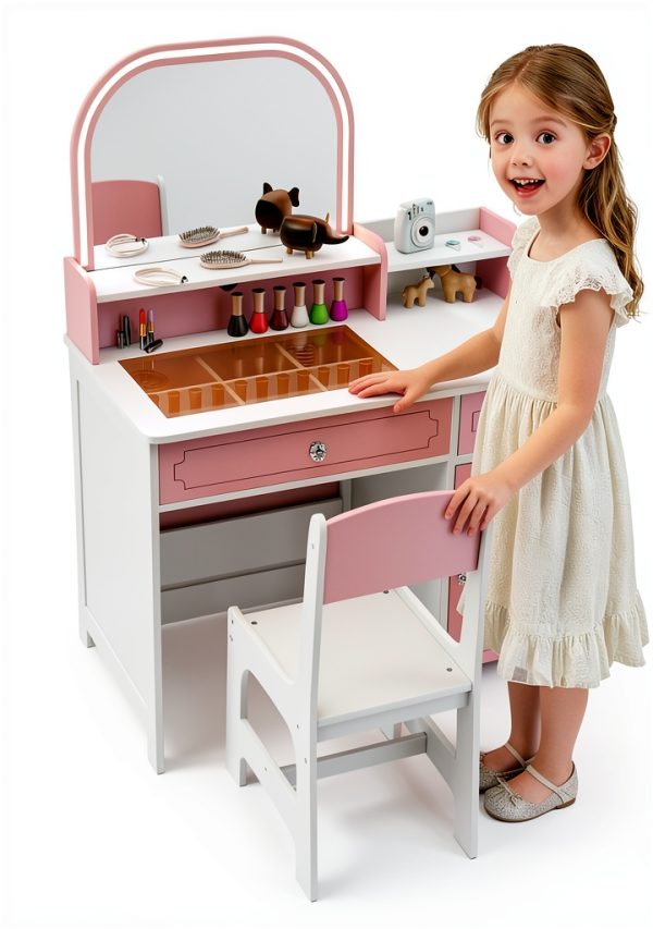 Kids Vanity Set TaoHFE Engineered Wood Pink Girls-0