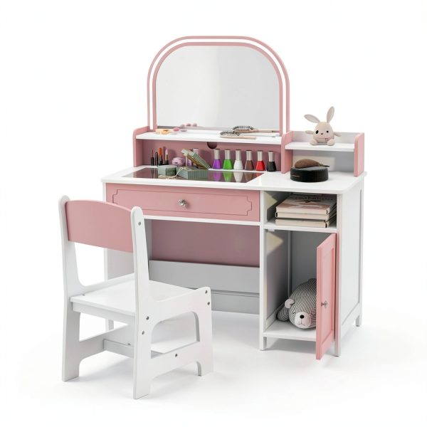 Kids Vanity Set TaoHFE Engineered Wood Pink Girls-4