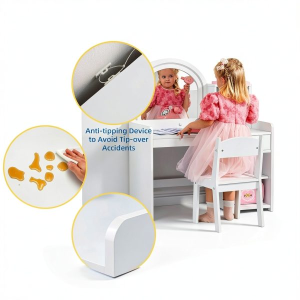Girls Vanity Set White Engineered Wood Home Decor-3