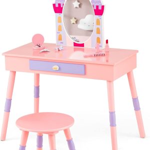 Costzon Castle-Shaped Kids Vanity Table-0