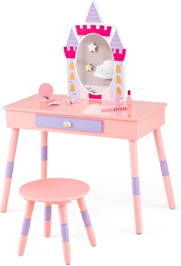 Costzon Castle-Shaped Kids Vanity Table-0