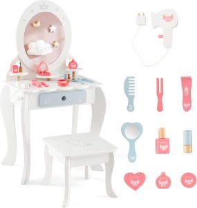 Kids Vanity Set Costzon White Acrylic Mirror-0