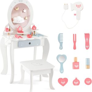 Kids Vanity Set Costzon White Acrylic Mirror-0