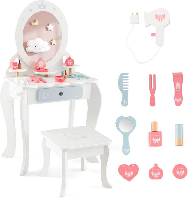 Kids Vanity Set Costzon White Acrylic Mirror-0