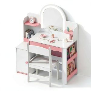 Princess Girls Vanity Set Pink White Kids Vanity-0
