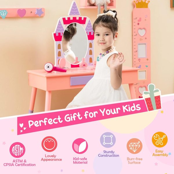 Costzon Castle-Shaped Kids Vanity Table-8
