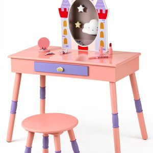 Costzon Castle-Shaped Kids Vanity Table-0