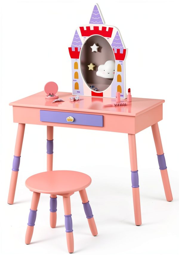 Costzon Castle-Shaped Kids Vanity Table-0