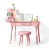 Vabches Kids Vanity Pink Wood Table with LED-4