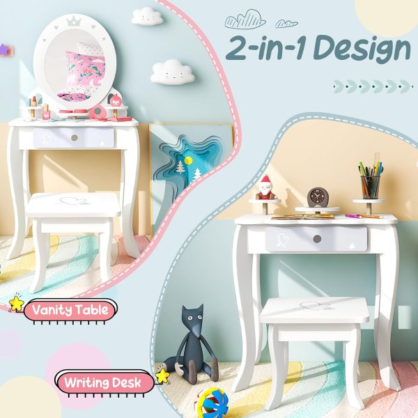Kids Vanity Set Costzon White Acrylic Mirror-3