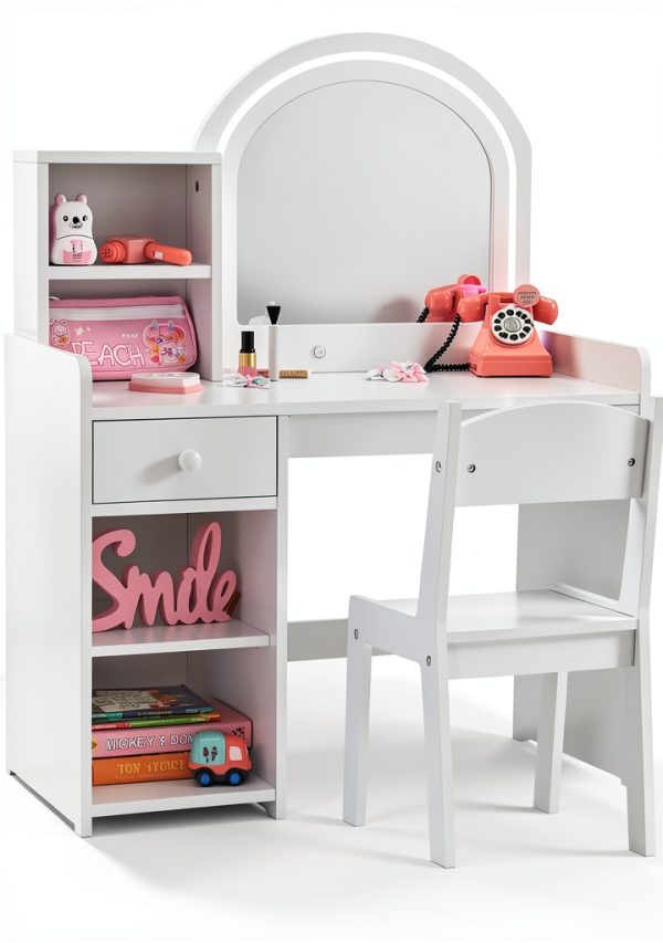 Girls Vanity Set White Engineered Wood Home Decor-0