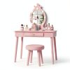 Vabches Kids Vanity Pink Wood Table with LED-0