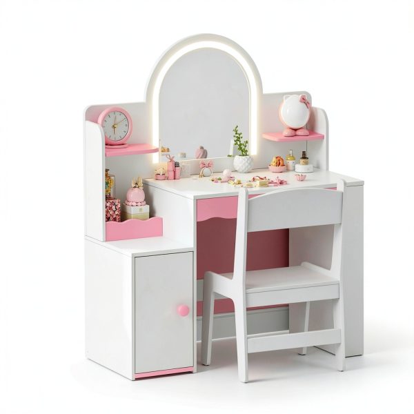 Princess Girls Vanity Set Pink White Kids Vanity-1