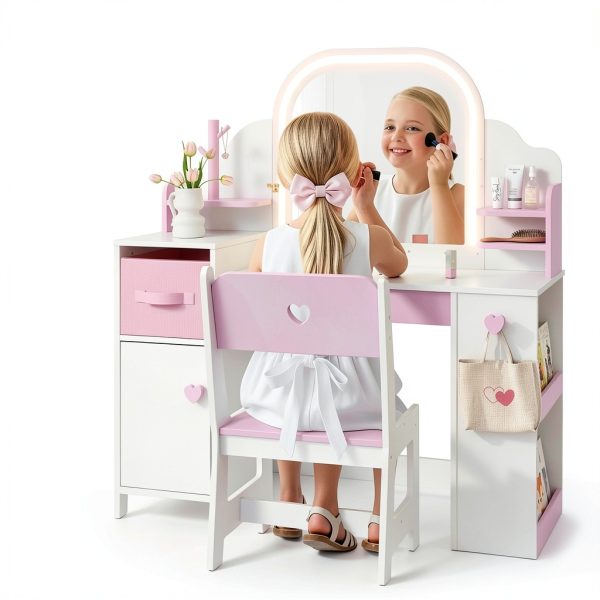 Kids Makeup Vanity Frogprin MDF Lighted Mirror-1