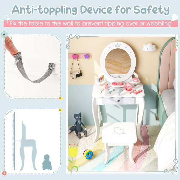 Kids Vanity Set Costzon White Acrylic Mirror-2