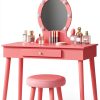 Vabches Kids Vanity Pink Wood Table with LED-6