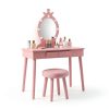 Vabches Kids Vanity Pink Wood Table with LED-1