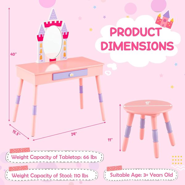 Costzon Castle-Shaped Kids Vanity Table-7