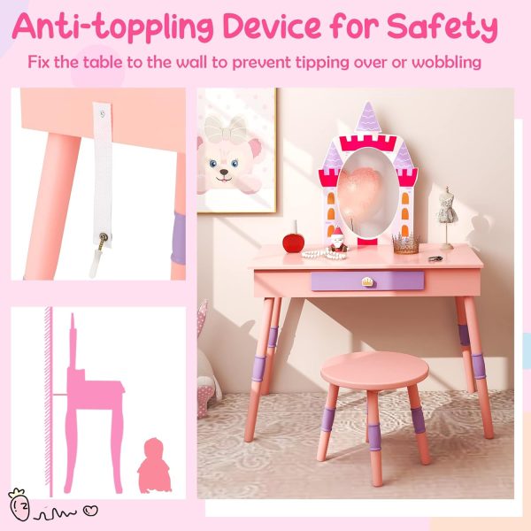 Costzon Castle-Shaped Kids Vanity Table-5
