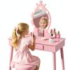 Vabches Kids Vanity Pink Wood Table with LED-8