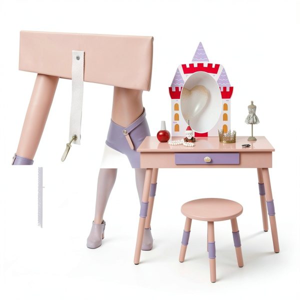 Costzon Castle-Shaped Kids Vanity Table-5