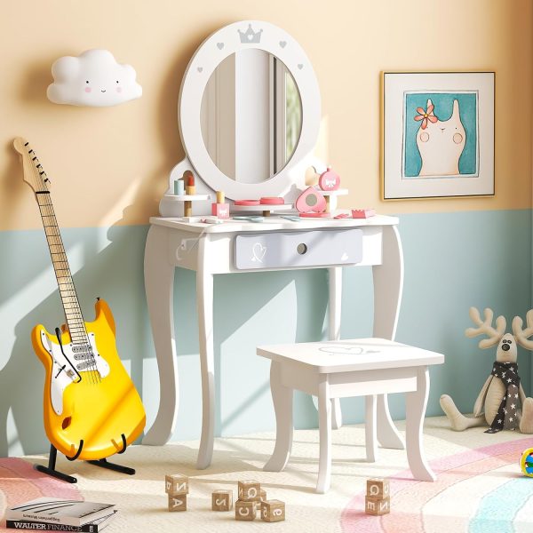 Kids Vanity Set Costzon White Acrylic Mirror-6