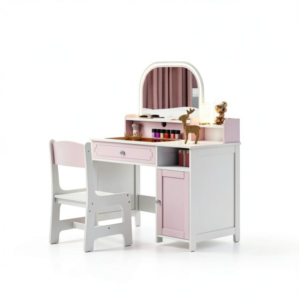 Kids Vanity Set TaoHFE Engineered Wood Pink Girls-2