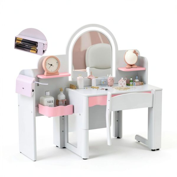 Princess Girls Vanity Set Pink White Kids Vanity-2