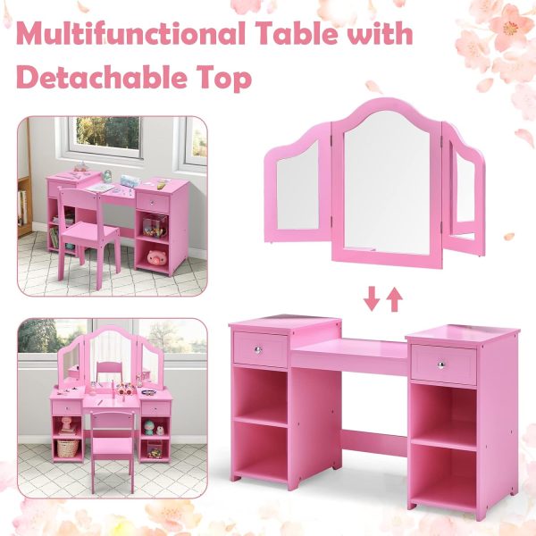 INFANS Kids Wooden Vanity Table White with Chair-2