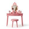 Vabches Kids Vanity Pink Wood Table with LED-2