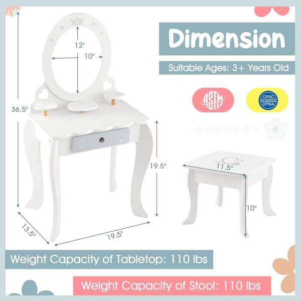 Kids Vanity Set Costzon White Acrylic Mirror-4