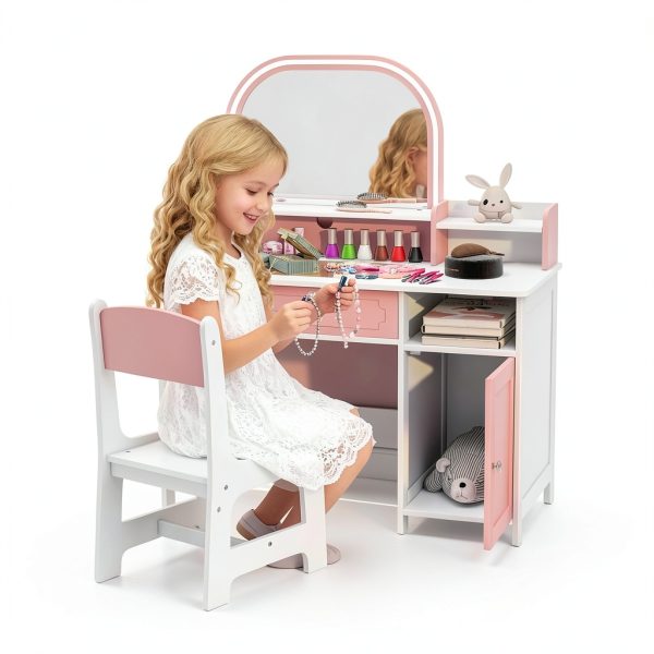 Kids Vanity Set TaoHFE Engineered Wood Pink Girls-1